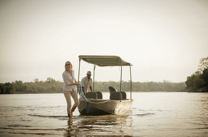 Tanzania Nyerere Sand Rivers Selous family safari boat breakfast