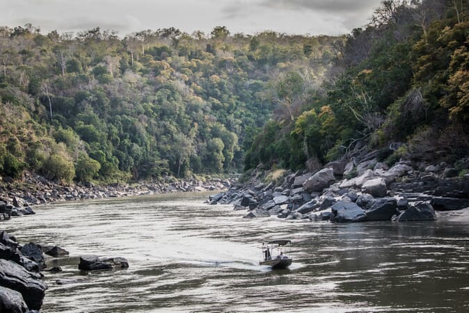 Tanzania Nyerere Sand Rivers Selous family safari boat gorge