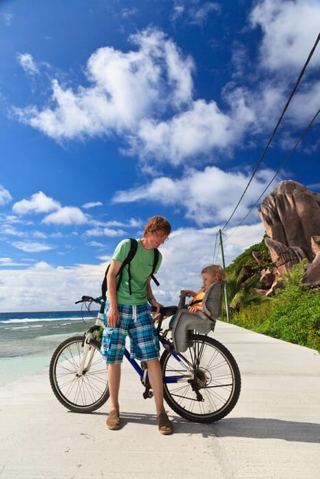 Praslin luxury family holidays - family bicycle beach
